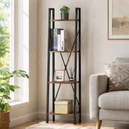 4 Tier Industrial Ladder Bookshelf Narrow Tall Bookcase Shelving Storage Unit - thumbnail 5