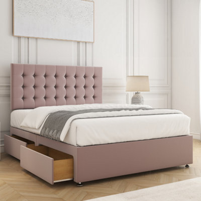 Bsspoke Isla Divan Bed Set Pink Velvet With 24Inch Panel Headboard & Mattress & 2 Drawers Same Side 3Ft 4Ft 4Ft6 5Ft 6Ft - image 1