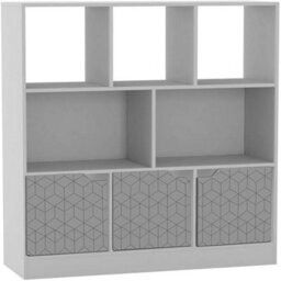 Urbn-Living Urbnliving Asymmetrical 8 Cube White Bookcase Freestanding Storage Unit With 3 Geo Design Doors - Grey