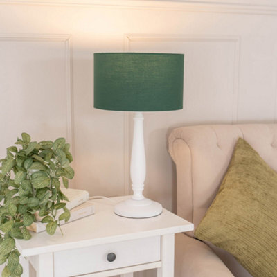 Valuelights Victoria Traditional White Wood Candlestick Table Lamp With Forest Green Drum Shade - Led Bulb Included - image 1