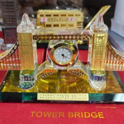 Biznest London Tower Bridge Ornament Table Clock Glass, Best For Gift, Home Office (Gold)