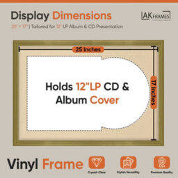 "AK Frames 25X17"" Gold Classic Vinyl Record Frame With Ivory Mount For 12 Inch Lp Cover & Disc - Overlapped Design" - thumbnail 2