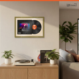 "AK Frames 25X17"" Gold Classic Vinyl Record Frame With Ivory Mount For 12 Inch Lp Cover & Disc - Overlapped Design" - thumbnail 5