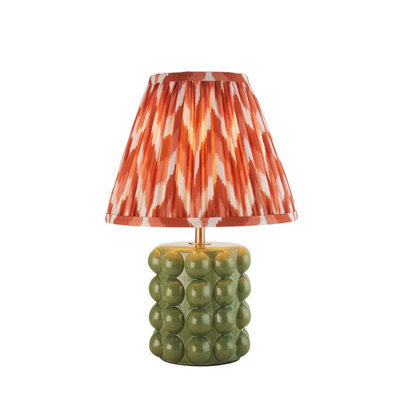 Luminosa Lighting Luminosa Bobble Olive Green Glaze Table Lamp With Apricot Orange Fabric Zigzag Shade 25Cm B22 - image 1
