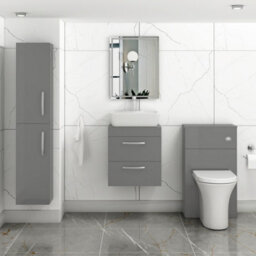 Royal Bathrooms 500mm Wall Hung Vanity Unit 2 Drawer Indigo Grey Gloss & Cube Countertop Basin - thumbnail 2