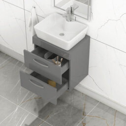 Royal Bathrooms 500mm Wall Hung Vanity Unit 2 Drawer Indigo Grey Gloss & Cube Countertop Basin - thumbnail 3