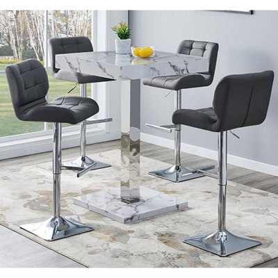 Furniture in Fashion Topaz Diva Marble Effect Gloss Bar Table 4 Candid Grey Stools - image 1