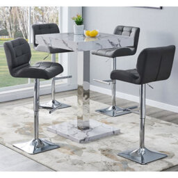 Furniture in Fashion Topaz Diva Marble Effect Gloss Bar Table 4 Candid Grey Stools