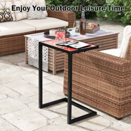 Costway Sofa Side Table C-Shaped Outdoor Coffee Snack Table Laptop Stand Metal Frame - thumbnail 4