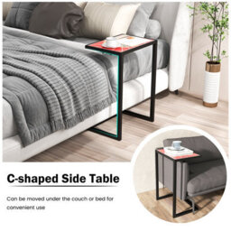 Costway Sofa Side Table C-Shaped Outdoor Coffee Snack Table Laptop Stand Metal Frame - thumbnail 6