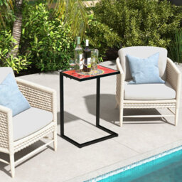 Costway Sofa Side Table C-Shaped Outdoor Coffee Snack Table Laptop Stand Metal Frame - thumbnail 7