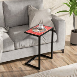 Costway Sofa Side Table C-Shaped Outdoor Coffee Snack Table Laptop Stand Metal Frame - thumbnail 1