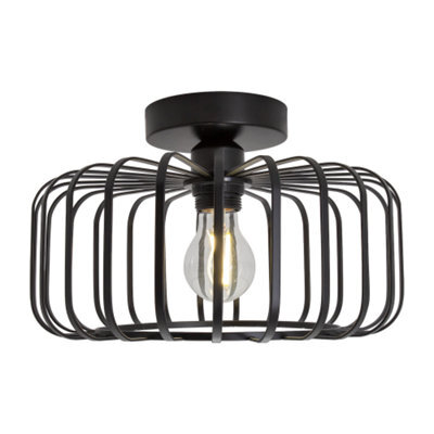 Happy Homewares Industrial Cage Designed Matte Black Metal Semi Flush Ceiling Light - image 1