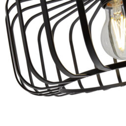 Happy Homewares Industrial Cage Designed Matte Black Metal Semi Flush Ceiling Light - thumbnail 5