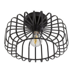 Happy Homewares Industrial Cage Designed Matte Black Metal Semi Flush Ceiling Light - thumbnail 4