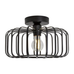 Happy Homewares Industrial Cage Designed Matte Black Metal Semi Flush Ceiling Light