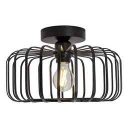 Happy Homewares Industrial Cage Designed Matte Black Metal Semi Flush Ceiling Light - thumbnail 2