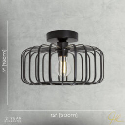 Happy Homewares Industrial Cage Designed Matte Black Metal Semi Flush Ceiling Light - thumbnail 7