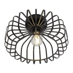 Happy Homewares Industrial Cage Designed Matte Black Metal Semi Flush Ceiling Light - thumbnail 3