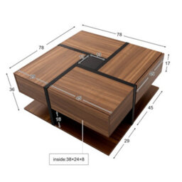 Matteo Modern Square Coffee Table With 4 Drawers And Storage Shelf - Black & Natural - thumbnail 3