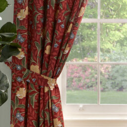 Dreams & Drapes Sandringham 100% Cotton Pair Of Red Pencil Pleat Curtains With Tie-Backs - thumbnail 3