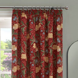 Dreams & Drapes Sandringham 100% Cotton Pair Of Red Pencil Pleat Curtains With Tie-Backs - thumbnail 2