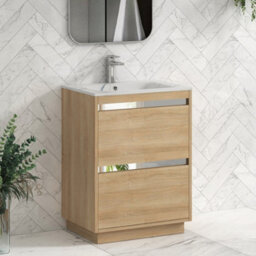 Royal Bathrooms Orion 600mm Natural Oak 2 Drawer Floor Standing Vanity Unit With Carrara White Basin & Chrome Accent Trim - thumbnail 6