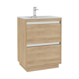 Royal Bathrooms Orion 600mm Natural Oak 2 Drawer Floor Standing Vanity Unit With Carrara White Basin & Chrome Accent Trim - thumbnail 7