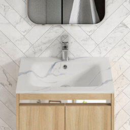 Royal Bathrooms Orion 600mm Natural Oak 2 Drawer Floor Standing Vanity Unit With Carrara White Basin & Chrome Accent Trim - thumbnail 5