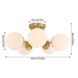 Living And Home Gold 5-Light Semi-Flush Mount Ceiling Light With Glass Shade - thumbnail 7