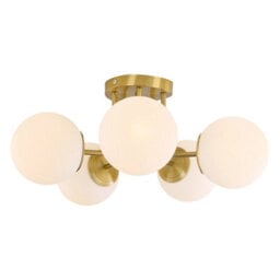 Living And Home Gold 5-Light Semi-Flush Mount Ceiling Light With Glass Shade - thumbnail 4
