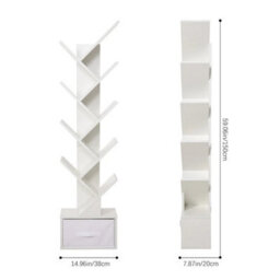 White With Drawer Wooden Bookshelf Display Bookcase Tree Shaped Storage Rack - thumbnail 2