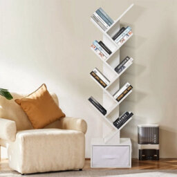 White With Drawer Wooden Bookshelf Display Bookcase Tree Shaped Storage Rack - thumbnail 4