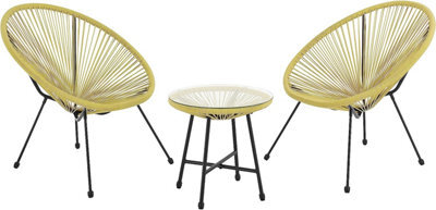 Evre Goa 2 Seater Yellow Acapulco Styled Egg Shape Garden Furniture Bistro Set Patio Outdoor Balcony 2 Chairs 1 Glass Top Table - image 1