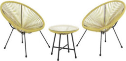 Evre Goa 2 Seater Yellow Acapulco Styled Egg Shape Garden Furniture Bistro Set Patio Outdoor Balcony 2 Chairs 1 Glass Top Table - thumbnail 1