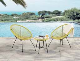 Evre Goa 2 Seater Yellow Acapulco Styled Egg Shape Garden Furniture Bistro Set Patio Outdoor Balcony 2 Chairs 1 Glass Top Table - thumbnail 2