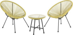 Evre Goa 2 Seater Yellow Acapulco Styled Egg Shape Garden Furniture Bistro Set Patio Outdoor Balcony 2 Chairs 1 Glass Top Table - thumbnail 6