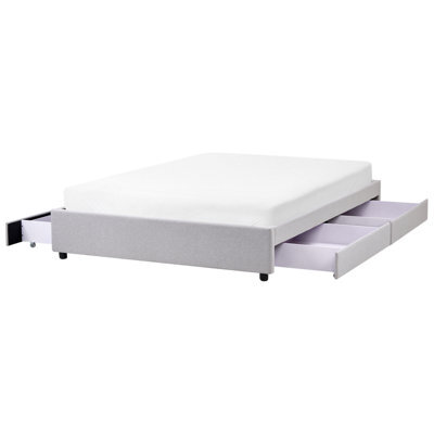 Beliani Bed With Storage Drawers Without Headboard Fabric Prades 160 X 200 Cm (Eu King Size) Light Grey - image 1
