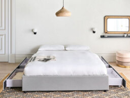 Beliani Bed With Storage Drawers Without Headboard Fabric Prades 160 X 200 Cm (Eu King Size) Light Grey - thumbnail 2