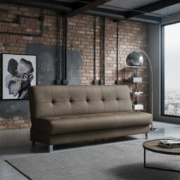 Enduro Xi Living Room Sofa Bed With Click Clack Sleeping Function Storage Wooden Frame 195X90X85Cm Brown