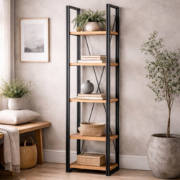 Wyld Haus Toivakka Industrial Reclaimed Wood & Metal Narrow Bookcase 5 Shelves - thumbnail 1