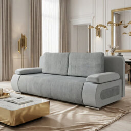 Emma M Corduroy Sofa Bed With Sleeping Function Mdf Frame Hr Foam Storage Compartment 200 X 92 X 77 Cm Light Grey - thumbnail 2