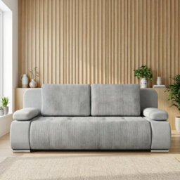 Emma M Corduroy Sofa Bed With Sleeping Function Mdf Frame Hr Foam Storage Compartment 200 X 92 X 77 Cm Light Grey