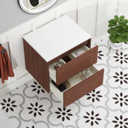 Royal Bathrooms Royal Bathroom Elmore 600mm Terracotta Clay Wall Mounted Bathroom Vanity Unit 2 Drawer Plain White Worktop With Nova Basin - thumbnail 6