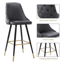 Living And Home Bar Stools Set Of 2 Modern Upholstered Velvet High Bar Stools - thumbnail 6