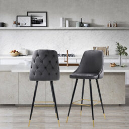 Living And Home Bar Stools Set Of 2 Modern Upholstered Velvet High Bar Stools - thumbnail 3