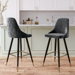 Living And Home Bar Stools Set Of 2 Modern Upholstered Velvet High Bar Stools - thumbnail 1