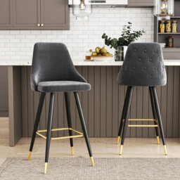 Living And Home Bar Stools Set Of 2 Modern Upholstered Velvet High Bar Stools - thumbnail 2