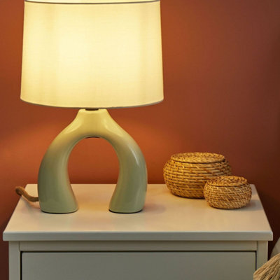 Beliani Lys Green Ceramic Drum Table Lamp With Half-Round Base, Minimalist Side Table Light, - image 1