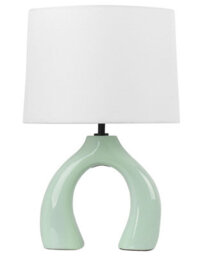 Beliani Lys Green Ceramic Drum Table Lamp With Half-Round Base, Minimalist Side Table Light, - thumbnail 2